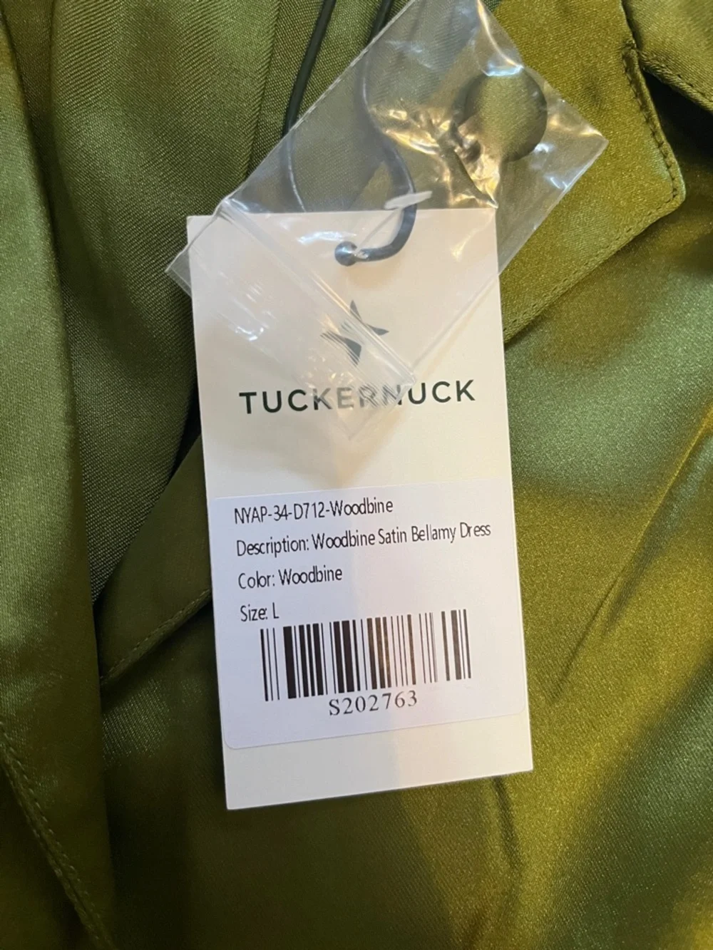 Tuckernuck Olive Satin Midi Dress with Puff Sleeves - Picture 6 of 7